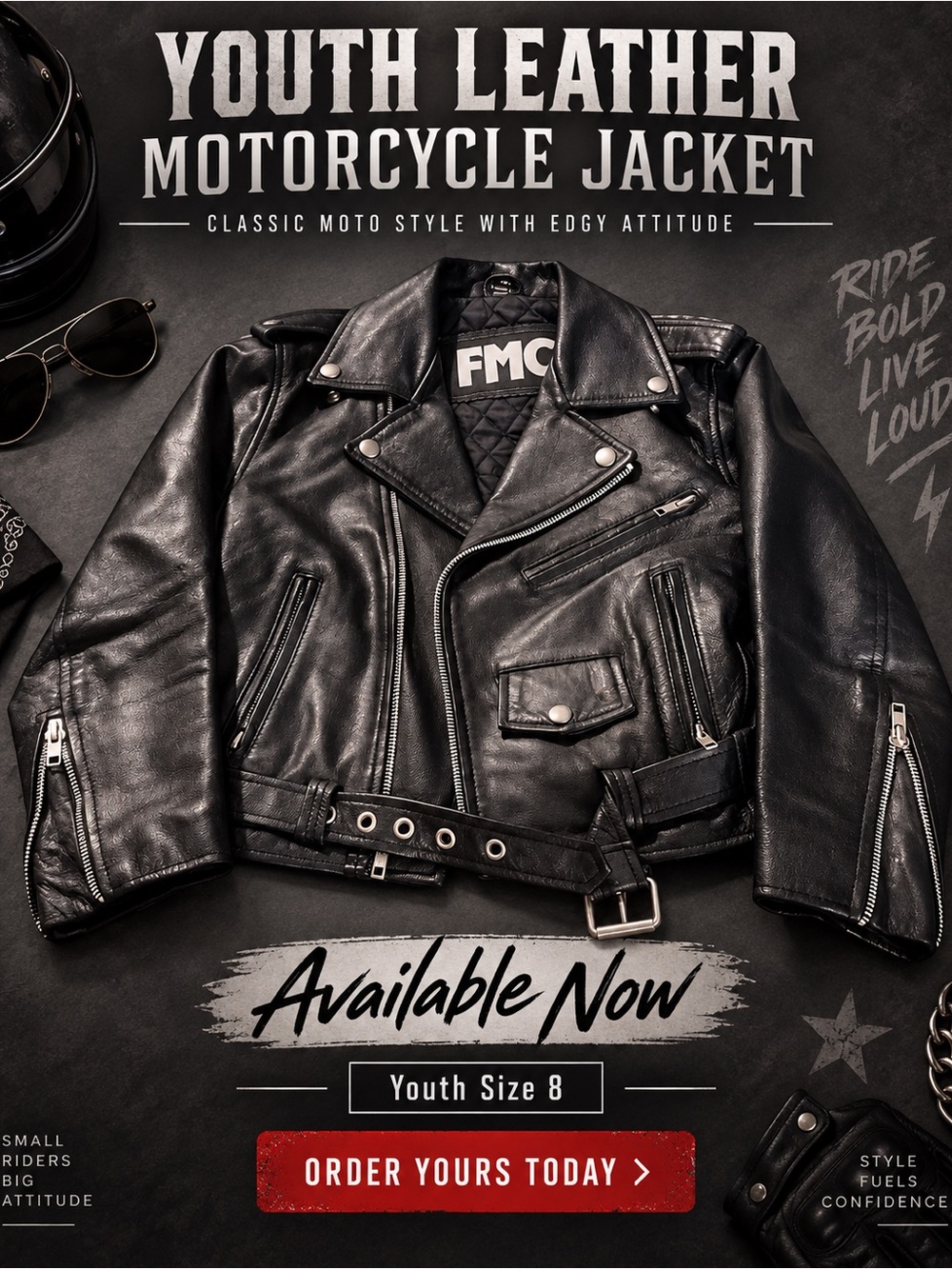 Kids size 8 Leather motorcycle Jacket
